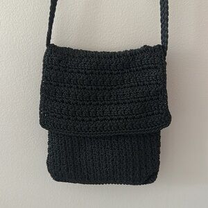 TALBOTS Woven Small Crossbody Purse Black Flap & Zip Closure Chic Classic Travel